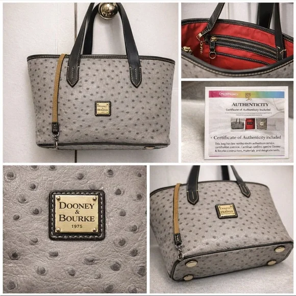 Dooney & Bourke Gray Ostrich Embossed Leather Tote NWOT w/COA - Picture 10 of 12